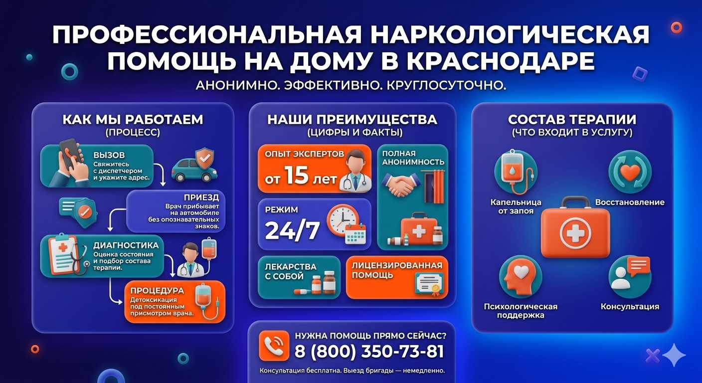 Инфографика о принципах лечения алкоголизма на дому в Газимурском Заводе: этапы вызова нарколога, преимущества анонимной детоксикации и состав медицинской помощи.